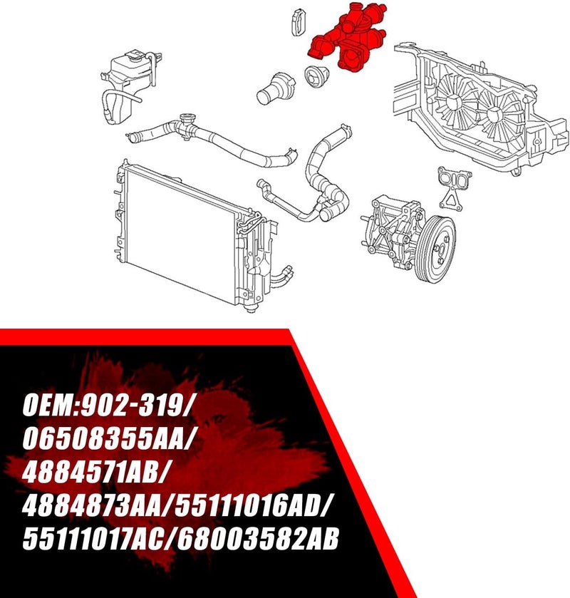 RANSOTO Aluminium Coolant Thermostat Housing Assembly with Sensor & Gasket Compatible with Jeep Compass Patriot 2007-2017, Dodge Caliber Journey, Chrysler 200 Sebring, Replaces 68003582AB 902-319 4884571AB - Image 3